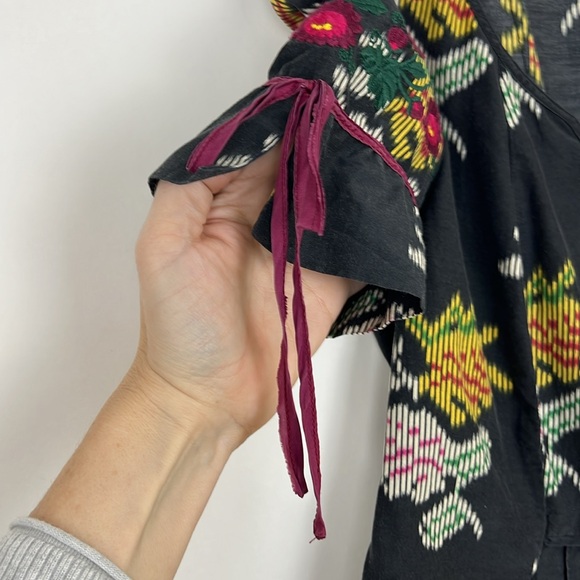 Anthropologie Floreat Black Floral Top Embroidered Sleeves Silk Blend Sz… - Picture 6 of 14